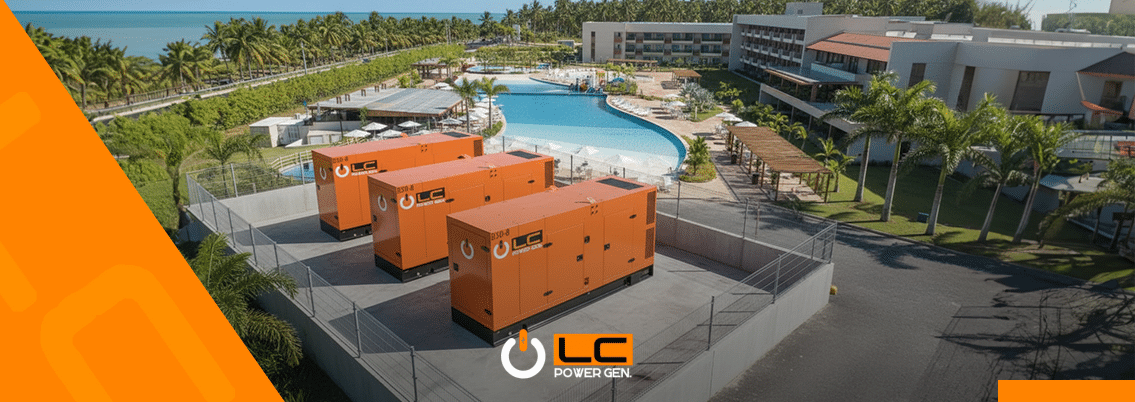 Locação de gerador de energia para hotéis com a LC Power Gen garante segurança operacional, conforto aos hóspedes e atendimento técnico 24h.